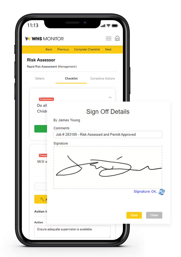 Contractor risk assessment signature