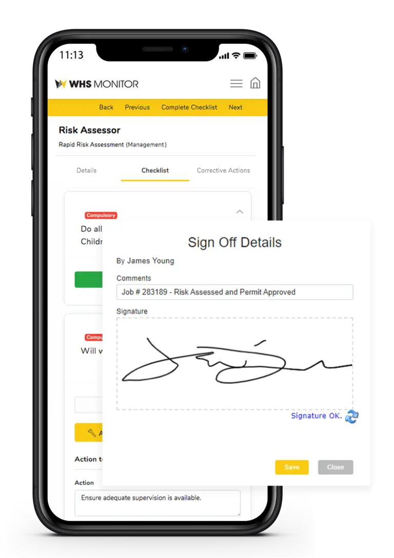 Contractor risk assessment signature