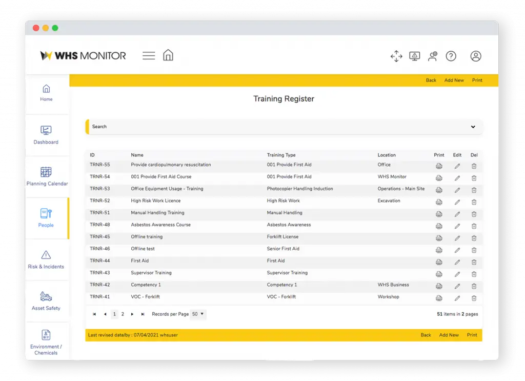HR Training Register