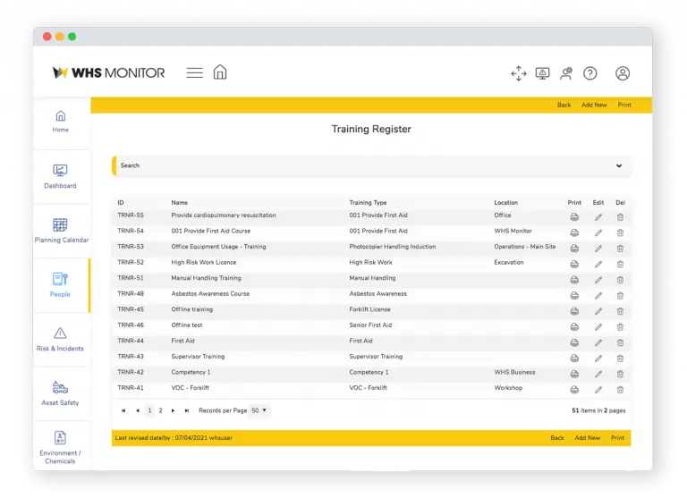 HR Training Register